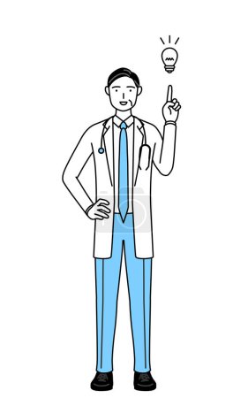 Téléchargez les illustrations : Male doctor in white coats with stethoscopes, senior, middle-aged veterans coming up with an idea. - en licence libre de droit