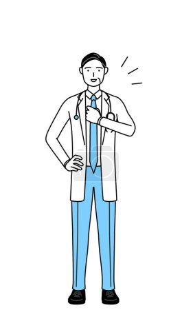 Illustration for Male doctor in white coats with stethoscopes, senior, middle-aged veterans tapping her chest. - Royalty Free Image