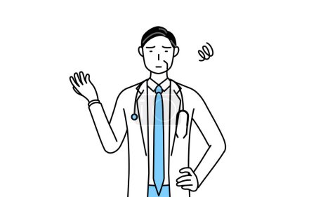 Téléchargez les illustrations : Male doctor in white coats with stethoscopes, senior, middle-aged veterans who is fed up with her unorganized business. - en licence libre de droit