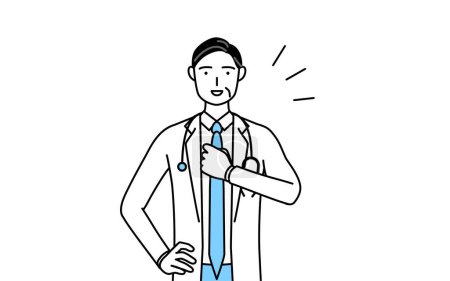 Illustration for Male doctor in white coats with stethoscopes, senior, middle-aged veterans tapping her chest. - Royalty Free Image
