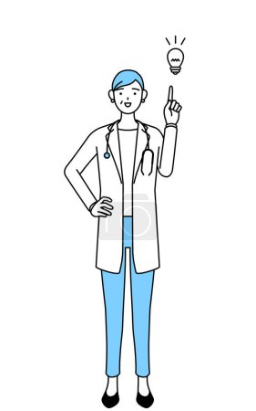 Téléchargez les illustrations : Female doctor in white coats with stethoscopes, senior, middle-aged veterans coming up with an idea. - en licence libre de droit