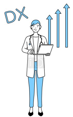 Téléchargez les illustrations : Image of DX, Female doctor in white coats with stethoscopes, senior, middle-aged veterans who has successfully improved her business - en licence libre de droit