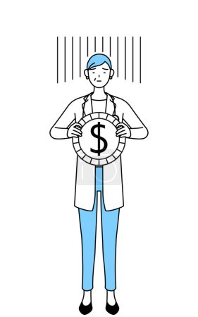 Illustration for Female doctor in white coats with stethoscopes, senior, middle-aged veterans, an image of exchange loss or dollar depreciation - Royalty Free Image