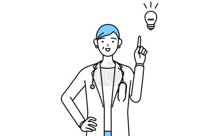Téléchargez les illustrations : Female doctor in white coats with stethoscopes, senior, middle-aged veterans coming up with an idea. - en licence libre de droit
