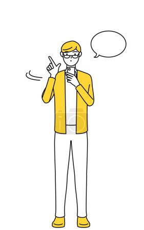 Illustration for A casually dressed young man operating a smartphone. - Royalty Free Image