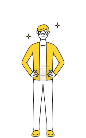 Illustration for A casually dressed young man with his hands on his hips. - Royalty Free Image