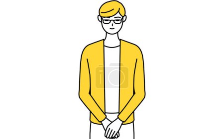 Illustration for A casually dressed young man bowing with folded hands, Vector Illustration - Royalty Free Image