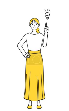 Téléchargez les illustrations : Une jeune femme habillée de façon décontractée qui vient avec une idée, Illustration vectorielle - en licence libre de droit