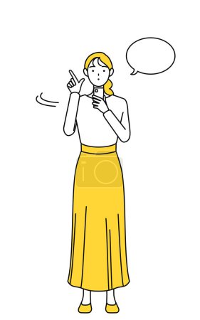 Illustration for A casually dressed young woman operating a smartphone, Vector Illustration - Royalty Free Image