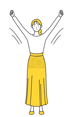 Illustration for A casually dressed young woman doing radio calisthenics, preparation for accident prevention, Vector Illustration - Royalty Free Image