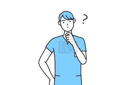 Male nurse, physical therapist, occupational therapist, speech therapist, nursing assistant in Uniform nodding his head in question, Vector Illustration