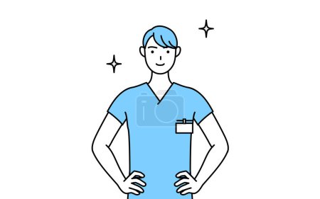Illustration for Male nurse, physical therapist, occupational therapist, speech therapist, nursing assistant in Uniform with his hands on his hips, Vector Illustration - Royalty Free Image