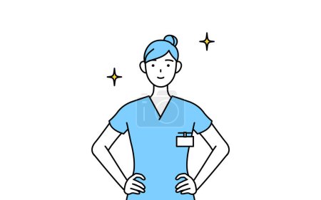 Krankenschwester, Physiotherapeutin, Ergotherapeutin, Logopädin, Pflegehelferin in Uniform mit den Händen auf den Hüften, Vector Illustration