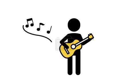 Téléchargez les illustrations : Musique, pictogramme simple d'un guitariste dans un groupe, Illustration vectorielle - en licence libre de droit