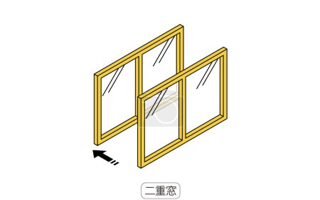 Illustration for Double-paned windows Illustration of noise reduction measures that can be taken in rental properties - Translation: double-paned windows - Royalty Free Image
