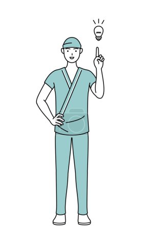 Illustration for Male admitted patient in hospital gown coming up with an idea, Vector Illustration - Royalty Free Image