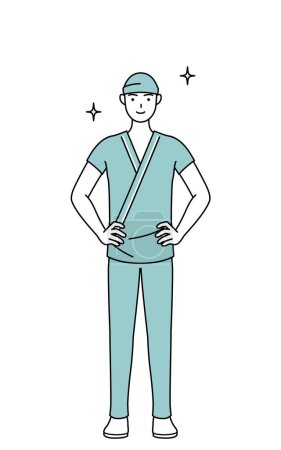 Illustration for Male admitted patient in hospital gown with his hands on his hips, Vector Illustration - Royalty Free Image