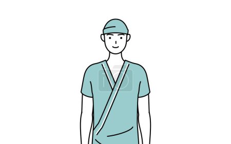 Illustration for Male admitted patient in hospital gown with a smile facing forward, Vector Illustration - Royalty Free Image