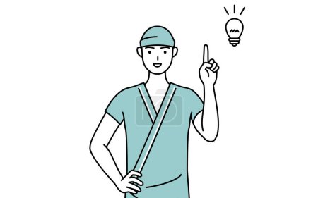Téléchargez les illustrations : Homme admis patient en robe d'hôpital venir avec une idée, Illustration vectorielle - en licence libre de droit