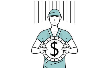 Illustration for Male admitted patient in hospital gown an image of exchange loss or dollar depreciation, Vector Illustration - Royalty Free Image
