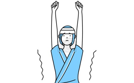 Illustrazione per Femmina ricoverata con indosso abito ospedaliero e bendaggio sulla testa allungamento e in piedi alto, Vector Illustration - Immagini Royalty Free