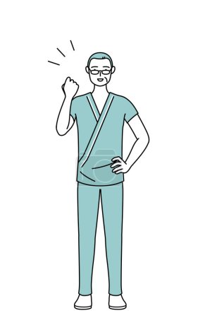 Téléchargez les illustrations : Homme d'âge moyen et aîné admis en robe d'hôpital posant avec des tripes, Illustration vectorielle - en licence libre de droit