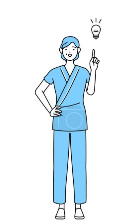 Téléchargez les illustrations : Femme d'âge moyen et âgée admise en blouse d'hôpital avec une idée, Illustration vectorielle - en licence libre de droit