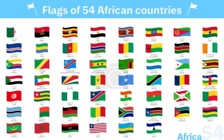 Ilustración de Aleteo de iconos de la bandera del mundo, conjunto de 54 países africanos, ilustración vectorial - Imagen libre de derechos