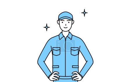 Illustration for Man in hat and work clothes with his hands on his hips, Vector Illustration - Royalty Free Image