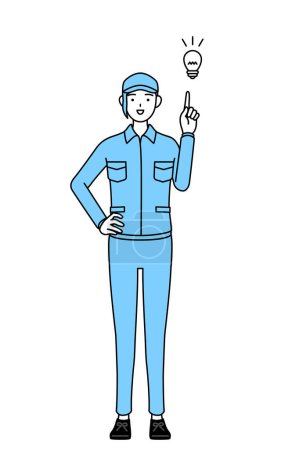 Téléchargez les illustrations : Femme en chapeau et vêtements de travail à venir avec une idée, Illustration vectorielle - en licence libre de droit