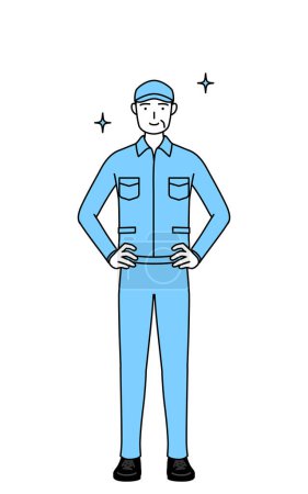 Illustration for Senior man in hat and work clothes with his hands on his hips, Vector Illustration - Royalty Free Image