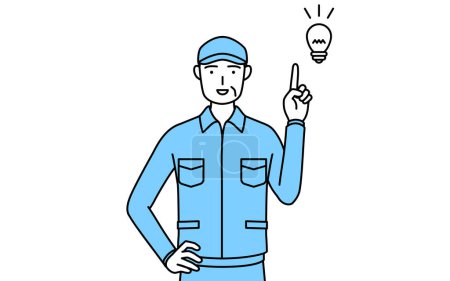 Téléchargez les illustrations : Homme âgé en chapeau et vêtements de travail à venir avec une idée, Illustration vectorielle - en licence libre de droit