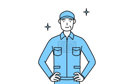Illustration for Senior man in hat and work clothes with his hands on his hips, Vector Illustration - Royalty Free Image