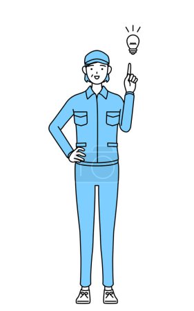Téléchargez les illustrations : Femme âgée en chapeau et vêtements de travail à venir avec une idée, Illustration vectorielle - en licence libre de droit