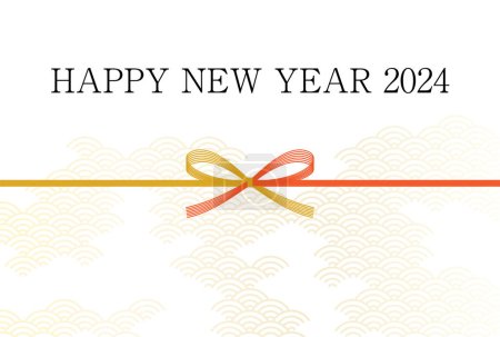 Tarjeta de Año Nuevo simple para el año del dragón 2024, fondo de patrón japonés con mizuhiki y dragón, material de postal de Año Nuevo, ilustración vectorial