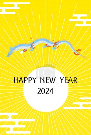 Ilustración de Lindo dragón año 2024 Tarjeta de felicitación de Año Nuevo, primer amanecer y dragón bailarín, material de postal de Año Nuevo, ilustración vectorial - Imagen libre de derechos