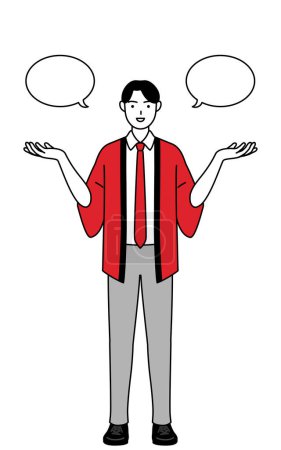 Téléchargez les illustrations : Homme portant un manteau happi rouge avec wipeout et comparaison, Illustration vectorielle - en licence libre de droit