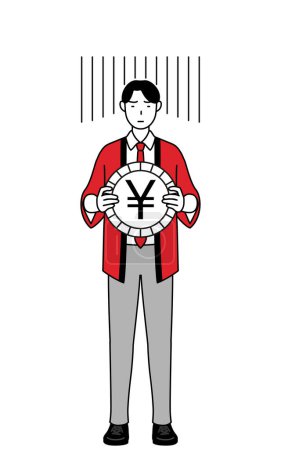 Téléchargez les illustrations : Homme portant un happi rouge manteau une image de perte d'échange ou de dépréciation du yen, Illustration vectorielle - en licence libre de droit