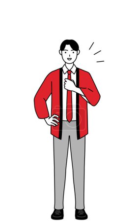 Ilustración de Hombre con un abrigo rojo happi golpeando su pecho, Vector Illustration - Imagen libre de derechos