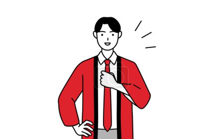 Ilustración de Hombre con un abrigo rojo happi golpeando su pecho, Vector Illustration - Imagen libre de derechos