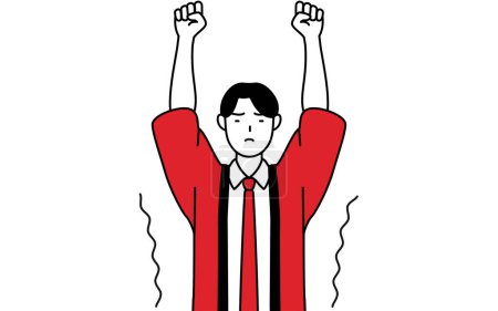 Téléchargez les illustrations : Homme portant un manteau happi rouge s'étirant et se tenant debout, Illustration vectorielle - en licence libre de droit