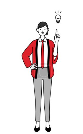 Téléchargez les illustrations : Femme portant un manteau happi rouge à venir avec une idée, Illustration vectorielle - en licence libre de droit