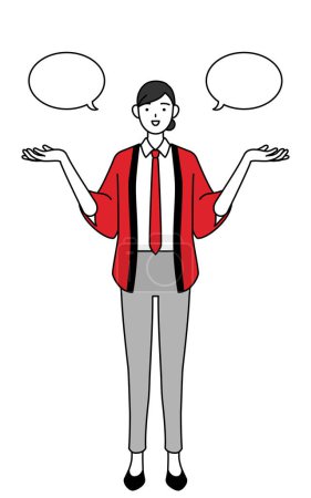 Téléchargez les illustrations : Femme portant un manteau happi rouge avec wipeout et comparaison, Illustration vectorielle - en licence libre de droit