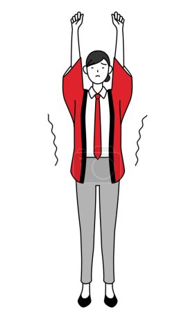Illustrazione per Donna che indossa un cappotto rosso happi allungamento e in piedi alto, Vector Illustrazione - Immagini Royalty Free