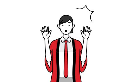 Téléchargez les illustrations : Femme portant un manteau happi rouge levant la main dans la surprise, Illustration vectorielle - en licence libre de droit