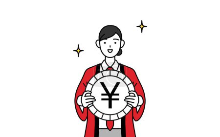 Téléchargez les illustrations : Femme portant un manteau happi rouge une image des gains de change et de l'appréciation du yen, Illustration vectorielle - en licence libre de droit