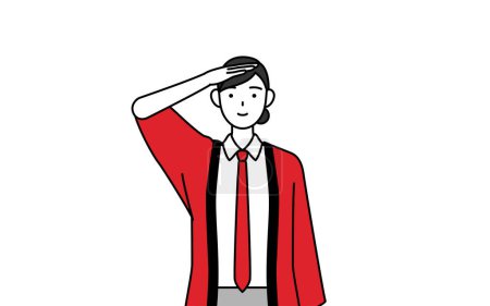 Téléchargez les illustrations : Femme portant un manteau happi rouge faisant un salut, Illustration vectorielle - en licence libre de droit