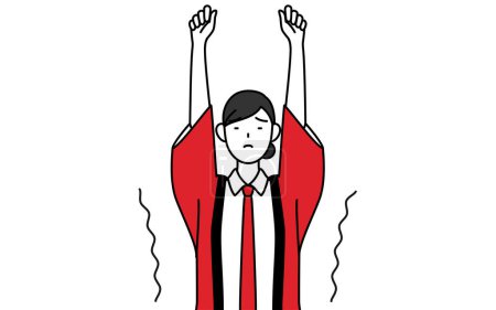 Téléchargez les illustrations : Femme portant un manteau happi rouge étirant et debout, Illustration vectorielle - en licence libre de droit