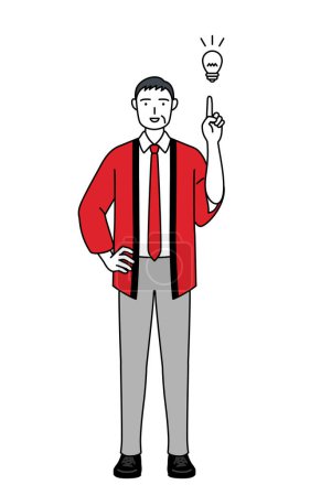 Téléchargez les illustrations : Homme âgé portant un manteau rouge happi venir avec une idée, Illustration vectorielle - en licence libre de droit