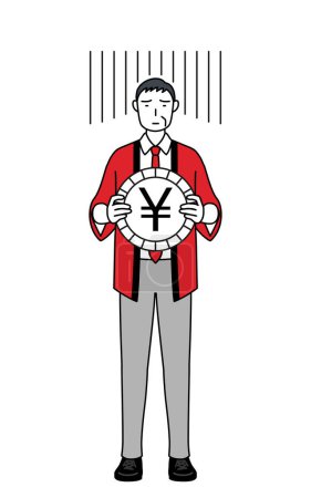 Illustration for Senior man wearing a red happi coat an image of exchange loss or yen depreciation, Vector Illustration - Royalty Free Image